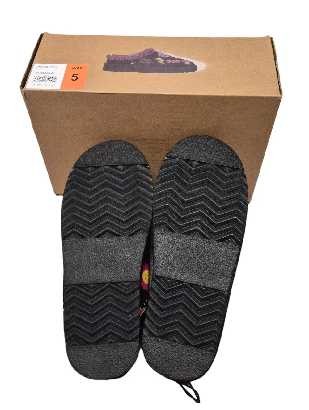 Steve Madden Kids Girls Black Whirl Slippers Graphic Size 5 NWT